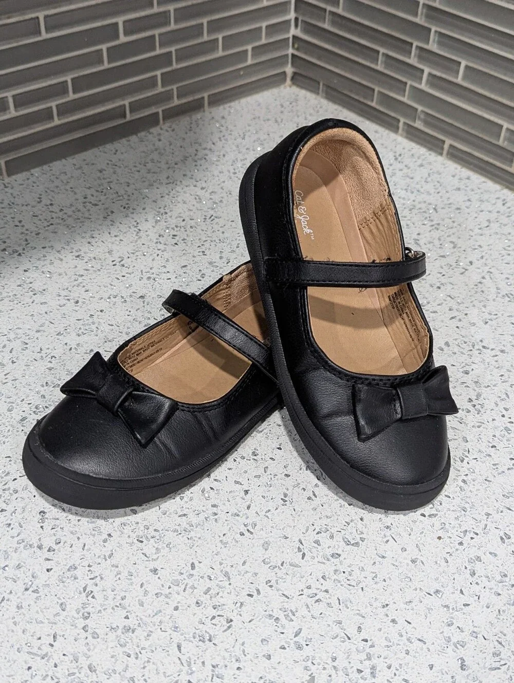Cat & Jack Kids Black Bow Mary Jane Mj Ballet Flat Shoes Fall Church Girls Sz 12